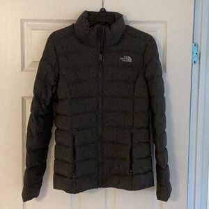 The North Face dark Gray Quilted Puffer Jacket with Stand-Up Collar
